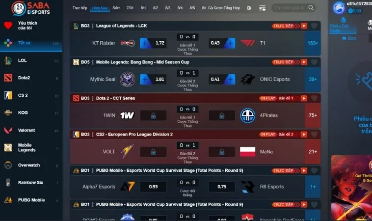 Chinh Phục Kèo Cược Thể Thao Điện Tử 58Win Dễ Dàng 2 Giao diện cá cược Thể Thao Điện Tử 58Win