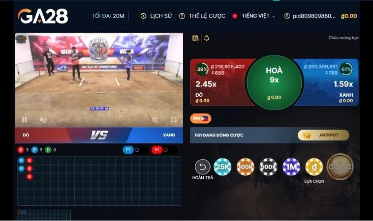 Hướng Dẫn Chơi Đá Gà GA28 Tại 58Win Cho Người Mới 2 Các cửa cược Đá Gà GA28 Tại 58Win