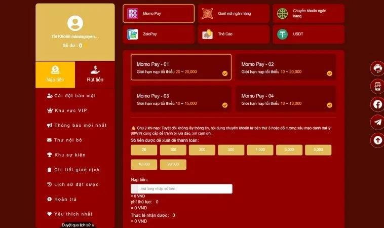 Bí Kíp Nạp Tiền 58Win An Toàn Nhận Thưởng Khủng 100% 2 Các phương thức nạp tiền 58Win